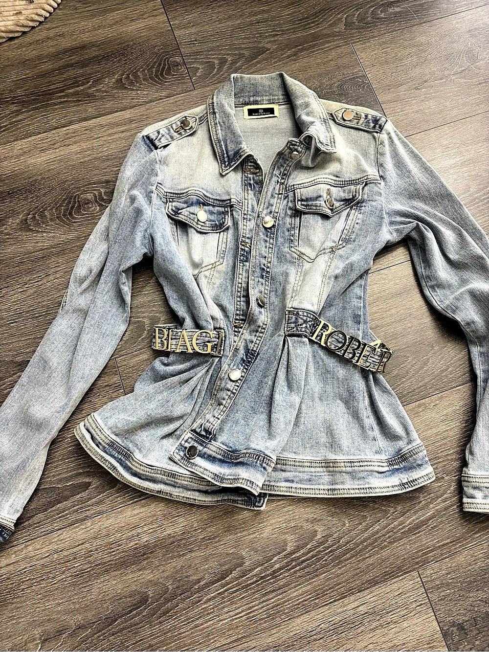 Robertabiagi Denim Jacket with Lettered Belt in Blue Like New